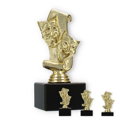 Trophy plastic figure carnival mask gold on black marble base