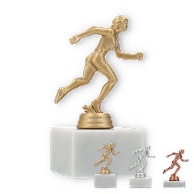 Trophy plastic figure runner female on white marble base