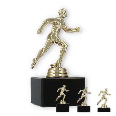 Pokal Kunststofffigur Läufer gold auf schwarzem Marmorsockel