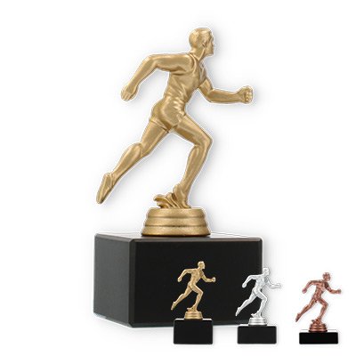Pokal Kunststofffigur Läufer auf schwarzem Marmorsockel
