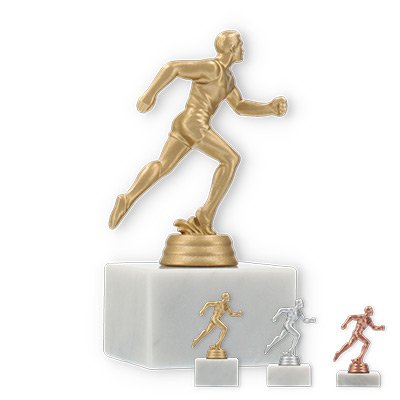 Pokal Kunststofffigur Läufer auf weißem Marmorsockel