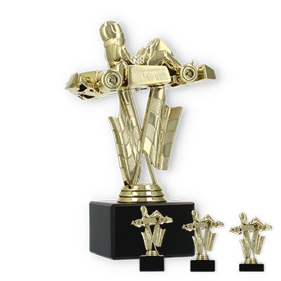 Trophy plastic figure go-kart driver gold on black marble base
