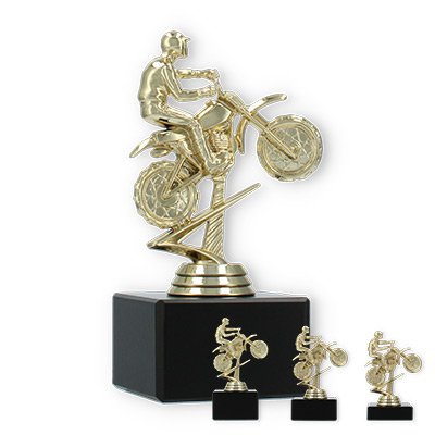 Trophy plastic figure motorcycle gold on black marble base