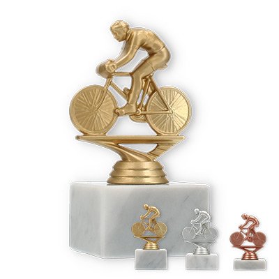 Trophy plastic figure road cycling on white marble base