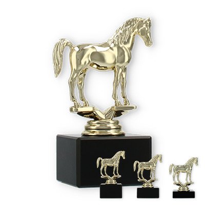 Trophy plastic figure arabian horse gold on black marble base