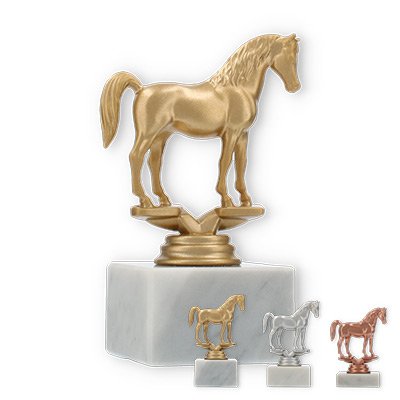 Trophy plastic figure arabian horse on white marble base
