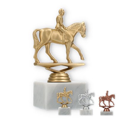 Trophy plastic figure rider on white marble base