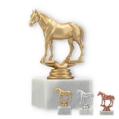 Pokal Kunststofffigur Quarter Horse auf weißem Marmorsockel