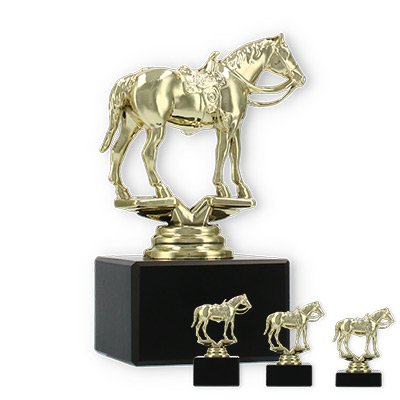 Trophy plastic figure western riding gold on black marble base