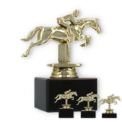Trophy plastic figure show jumping gold on black marble base