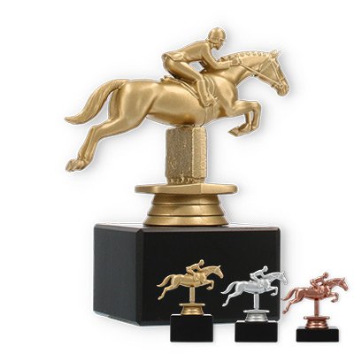 Trophy plastic figure show jumping on black marble base