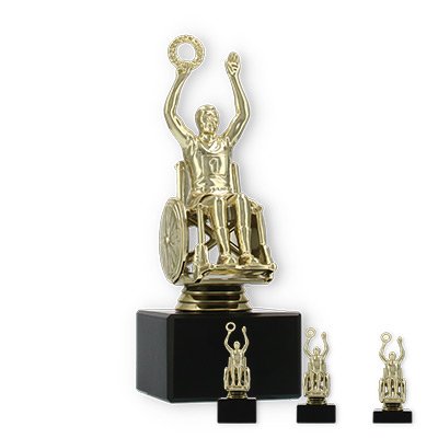 Trophy plastic figure wheelchair driver gold on black marble base