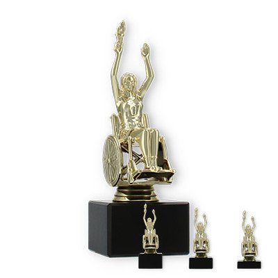 Trophy plastic figure wheelchair driver gold on black marble base