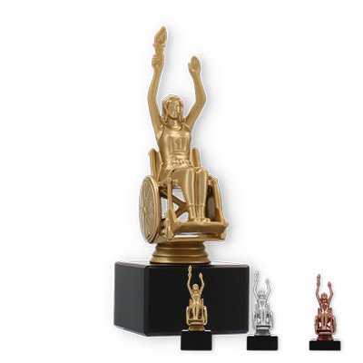 Trophy plastic figure wheelchair driver on black marble base