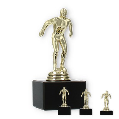 Pokal Kunststofffigur Schwimmer gold auf schwarzem Marmorsockel