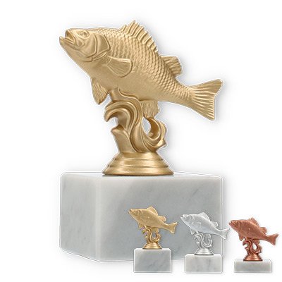Trophy plastic figure river perch on white marble base