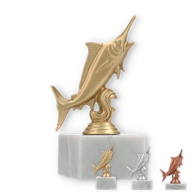 Trophy plastic figure marlin on white marble base