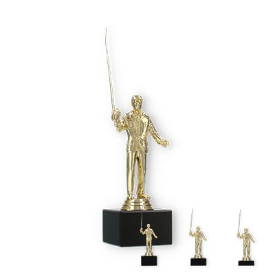 Pokal Kunststofffigur Baitcaster gold auf schwarzem Marmorsockel