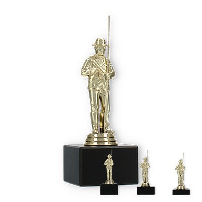 Trophy plastic figure angler gold on black marble base