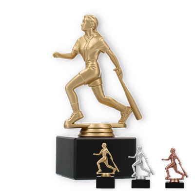 Trophy plastic figure baseball player female on black marble base