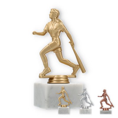 Trophy plastic figure baseball player female on white marble base