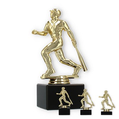 Pokal Kunststofffigur Baseballspieler gold auf schwarzem Marmorsockel