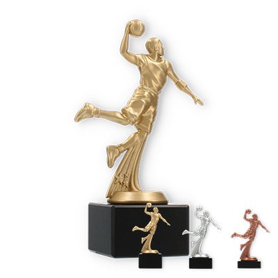 Troféu figura de basquetebol de plástico sobre base de mármore preto