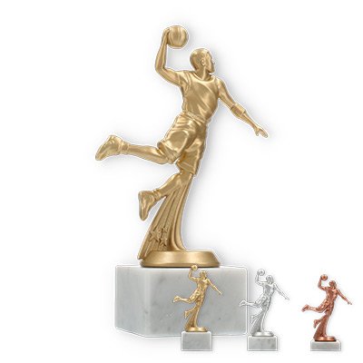 Pokal Kunststofffigur Basketballspieler auf weißem Marmorsockel