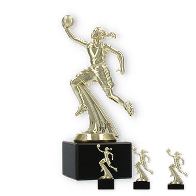 Trophy plastic figure basketball player female gold on black marble base