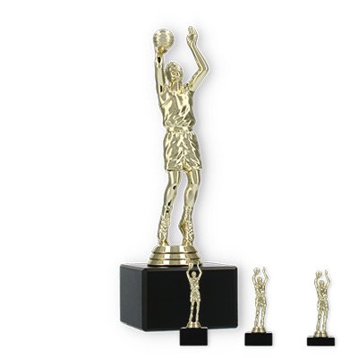 Pokal Kunststofffigur Basketballer gold auf schwarzem Marmorsockel