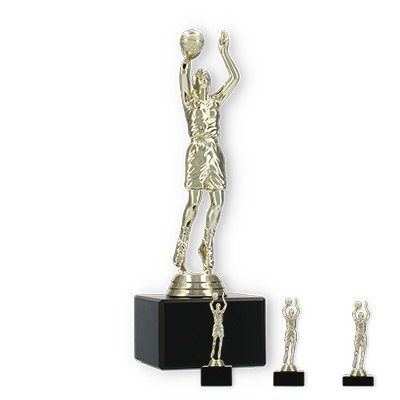 Trophy plastic figure female basketball gold on black marble base