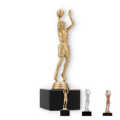 Pokal Kunststofffigur Basketballerin auf schwarzem Marmorsockel