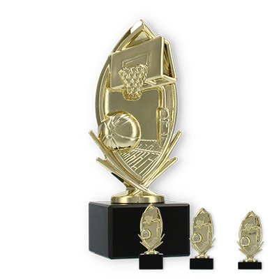 Pokal Kunststofffigur Basketballkranz gold auf schwarzem Marmorsockel