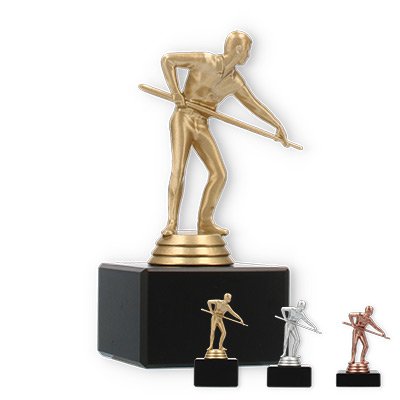 Pokal Kunststofffigur Billardspieler auf schwarzem Marmorsockel