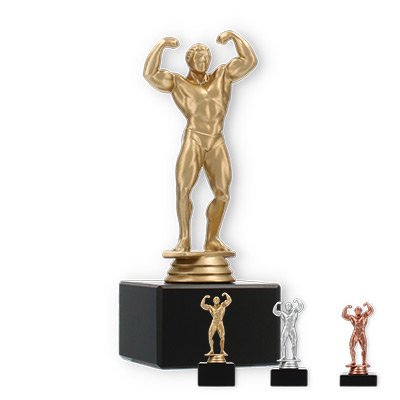 Trophy plastic figure bodybuilders on black marble base