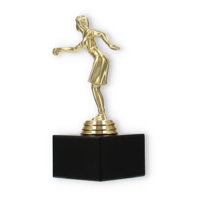 Trophy plastic figure petanque ladies gold on marble base | Trophies | Boule - Petanque Trophies