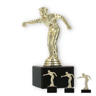 Trophy plastic figure petanque men gold on black marble base