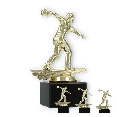 Trophy plastic figure bowling men gold on black marble base