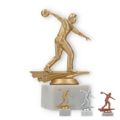 Pokal Kunststofffigur Bowling Herren auf weißem Marmorsockel
