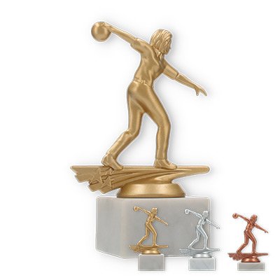 Trophy plastic figure bowling ladies on white marble base