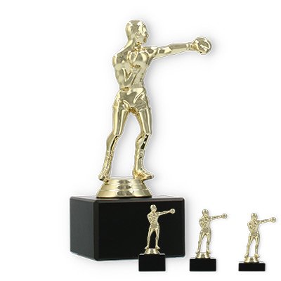 Pokal Kunststofffigur Boxer gold auf schwarzem Marmorsockel