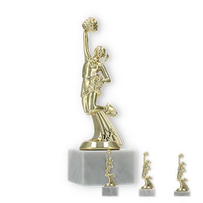 Pokal Kunststofffigur Cheerleader gold auf weißem Marmorsockel
