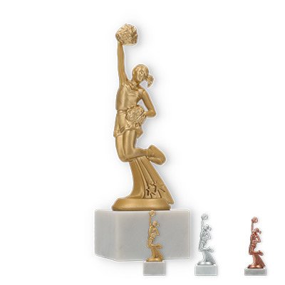Trophy plastic figure cheerleader on white marble base