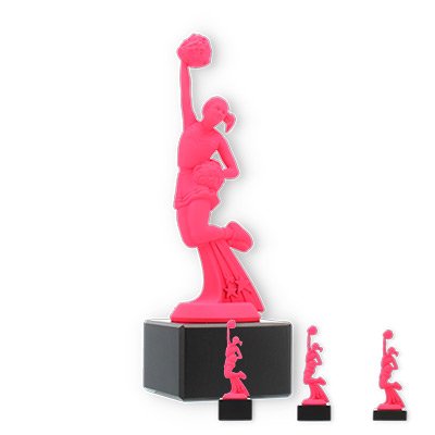 Pokal Kunststofffigur Cheerleader pink auf schwarzem Marmorsockel