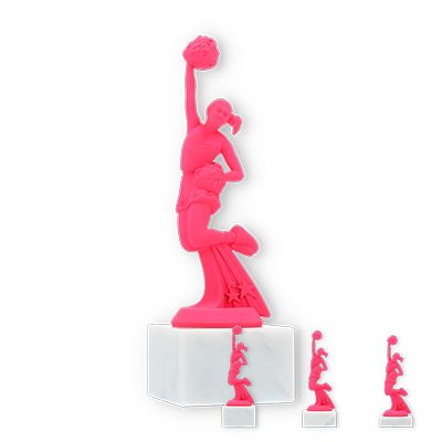 Trophy plastic figure cheerleader pink on white marble base