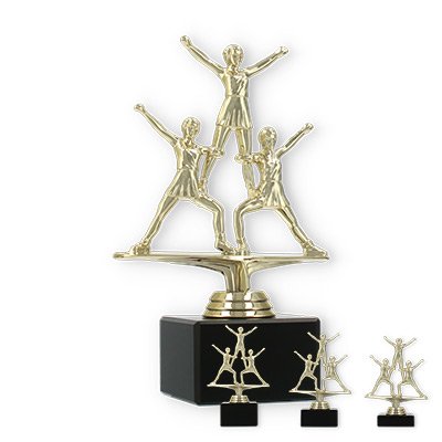 Pokal Kunststofffigur Cheerleader Pyramide gold auf schwarzem Marmorsockel