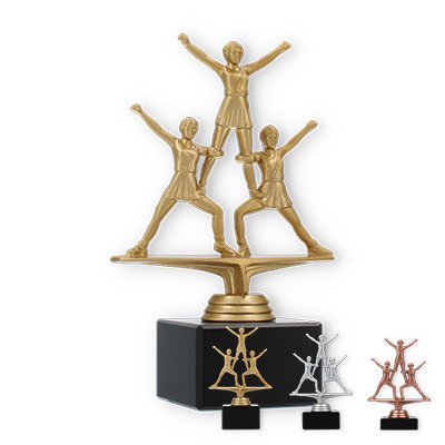 Pokal Kunststofffigur Cheerleader Pyramide auf schwarzem Marmorsockel