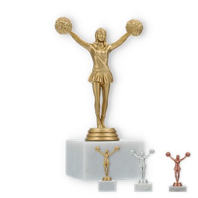 Pokal Kunststofffigur Cheerleader Tanz auf weißem Marmorsockel