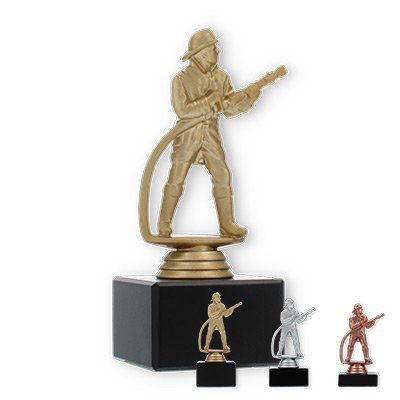 Trophy plastic figure fireman on black marble base