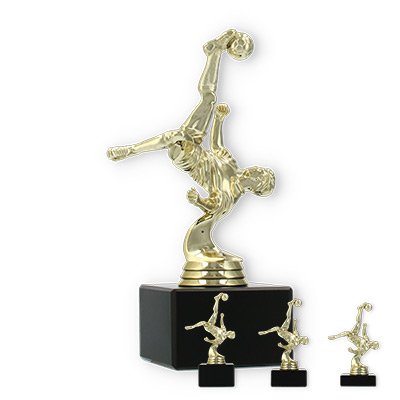 Pokal Kunststofffigur Fallrückzieher gold auf schwarzem Marmorsockel
